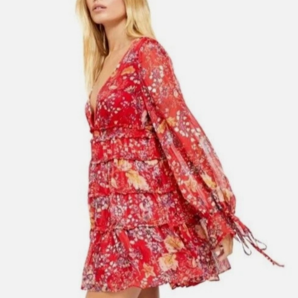 Free People Closer To The Heart Mini Dress Small Red